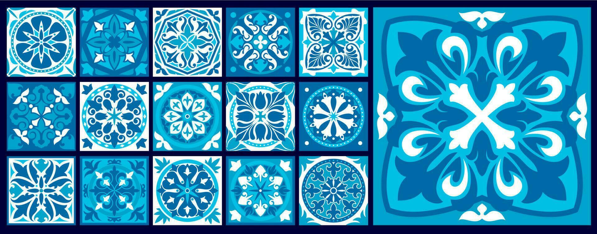 Moroccan azulejo tile patterns, majolica, Talavera vector