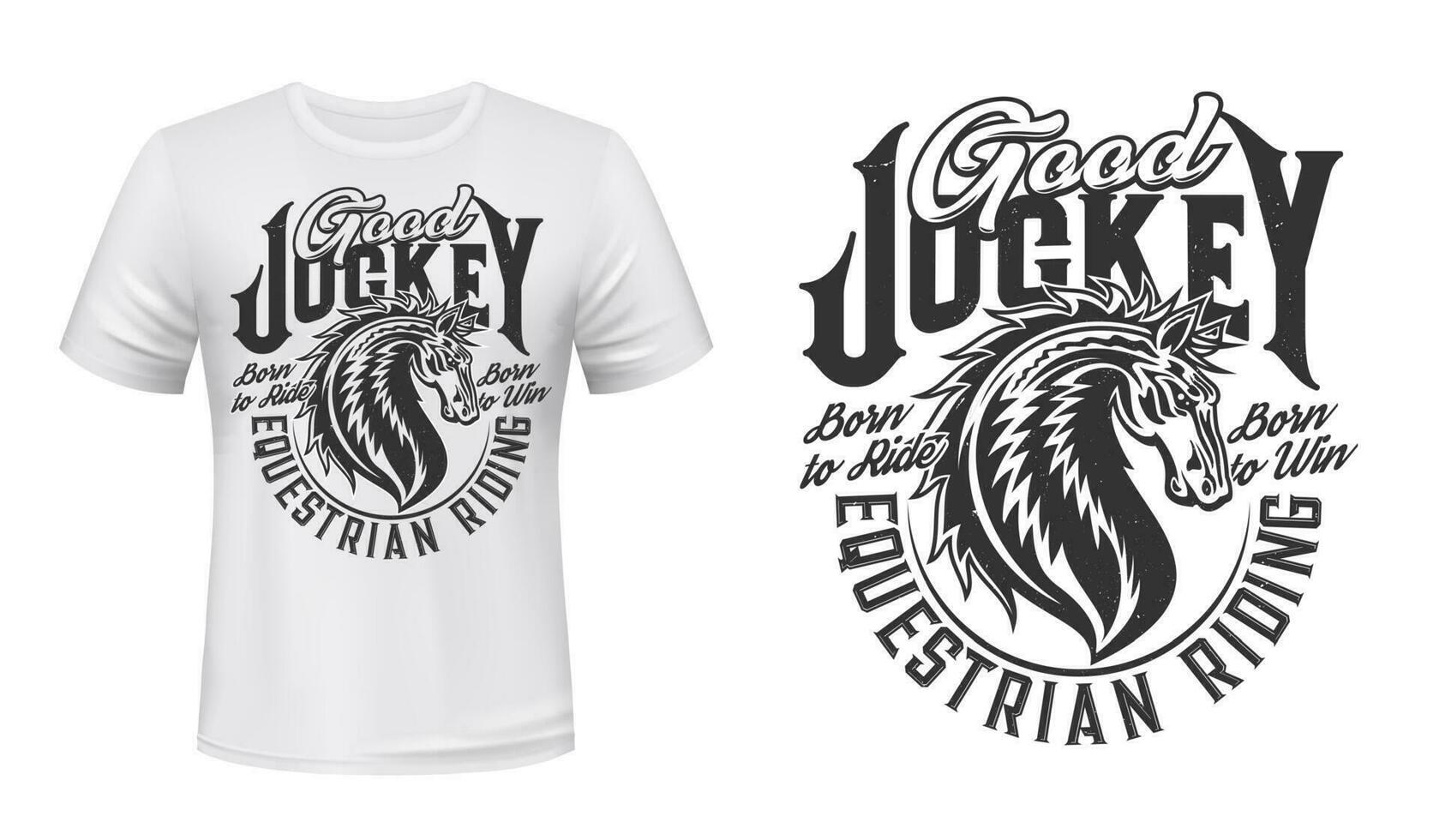 T-shirt print, equestrian jockey riding club vector