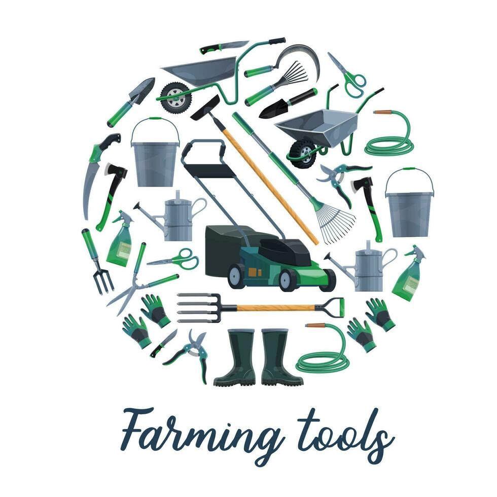Farming and gardening tools vector set