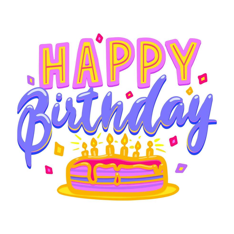 Happy birthday icon, celebration banner with cake vector