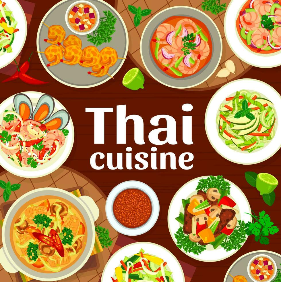 tailandés cocina restaurante menú cubrir página modelo vector