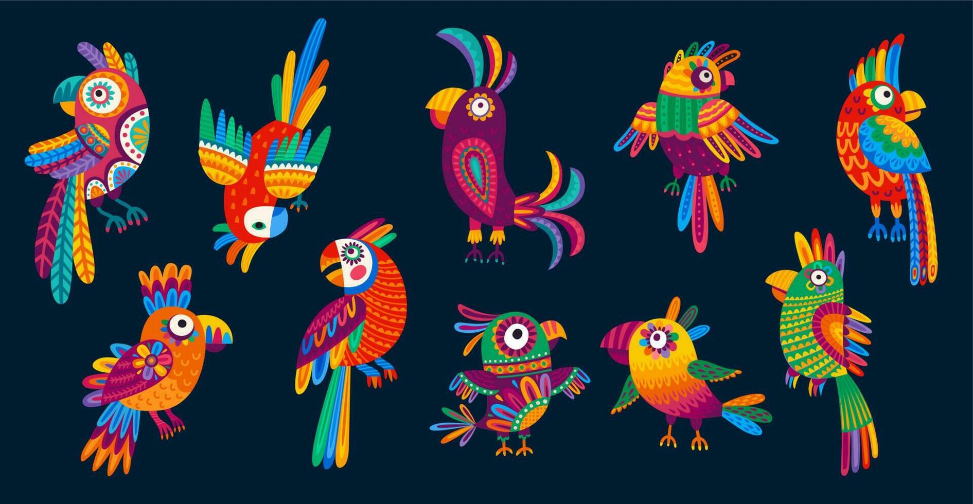 Cartoon Mexican and Brazilian parrots, funny birds vector