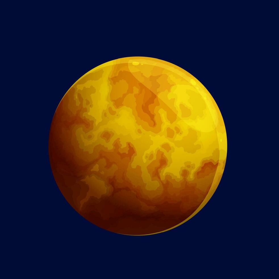 Cartoon giant yellow space planet, lava surface vector