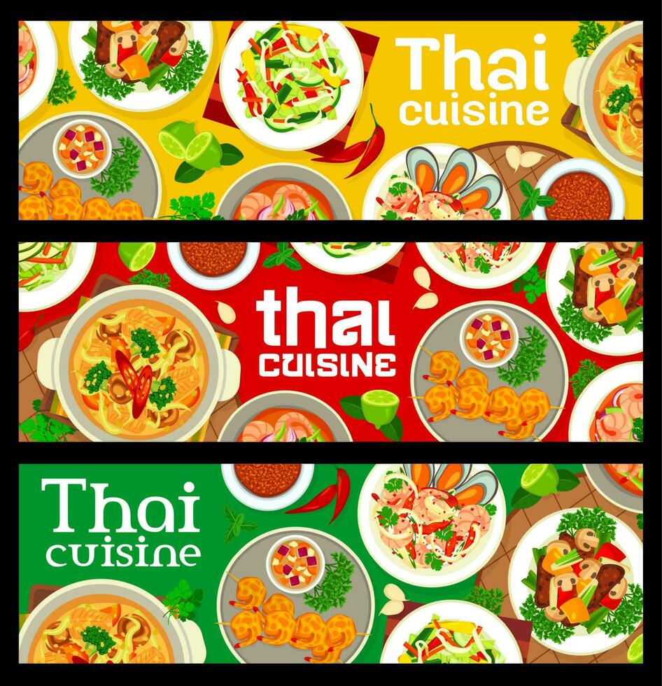 Thai cuisine restaurant food vector banners