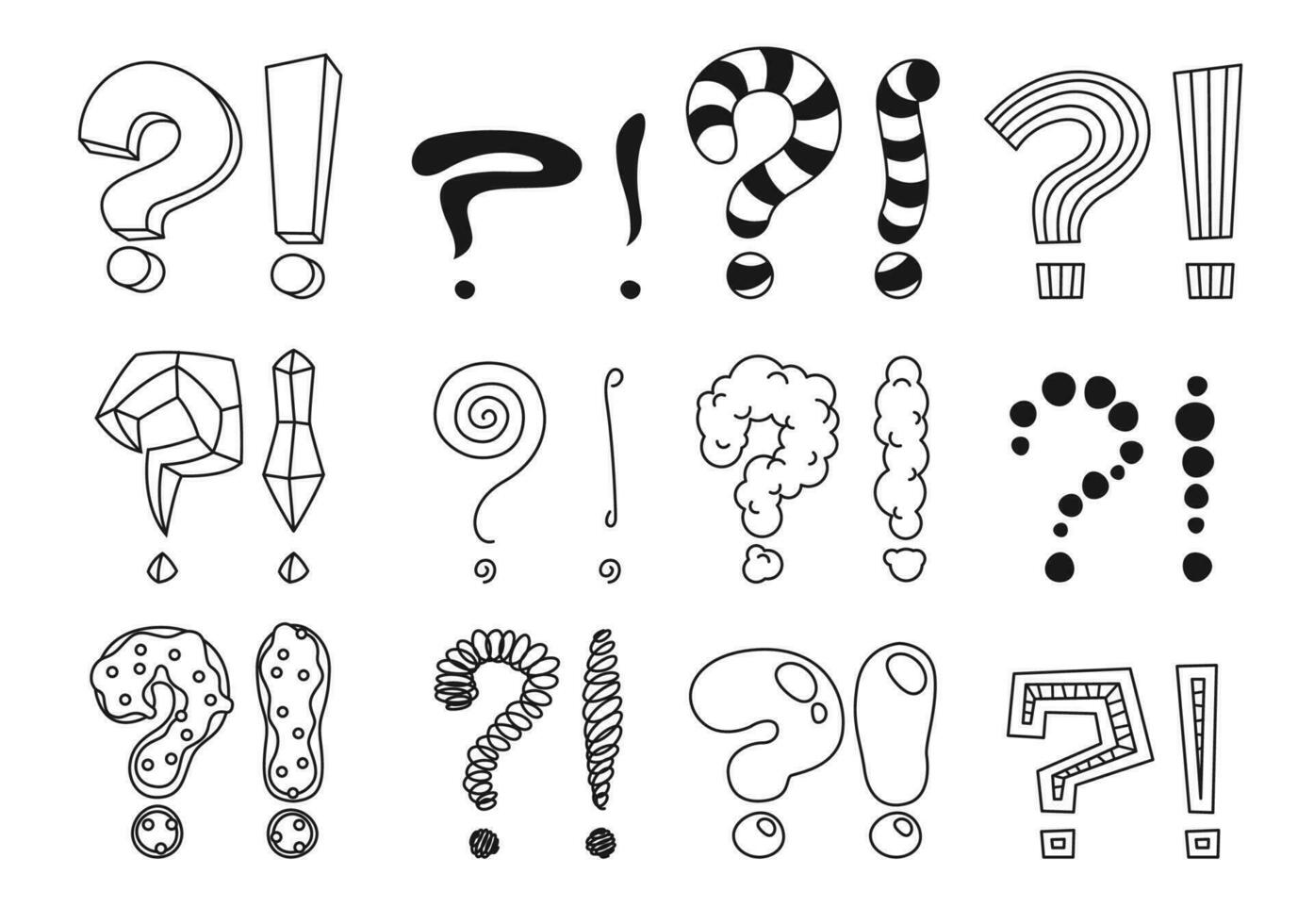 Doodle exclamation and hand drawn question marks vector
