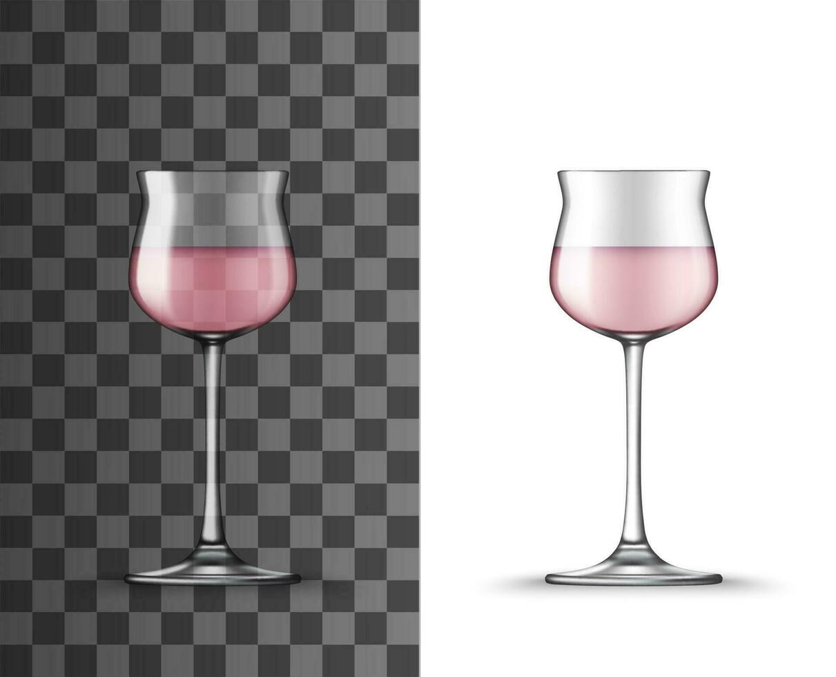 Rose wine glass realistic mockup, alcohol beverage vector