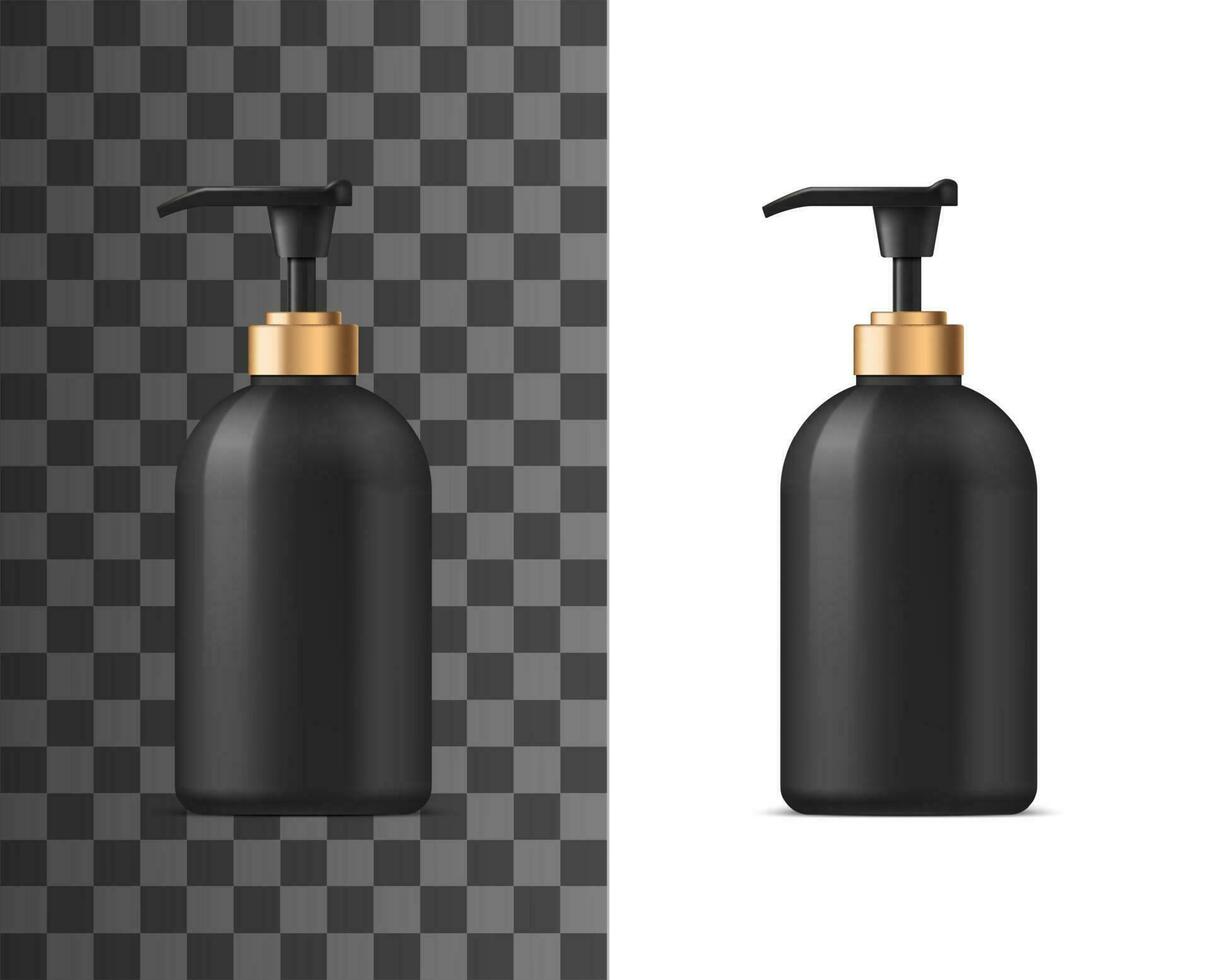 Liquid soap ealistic black bottle vector