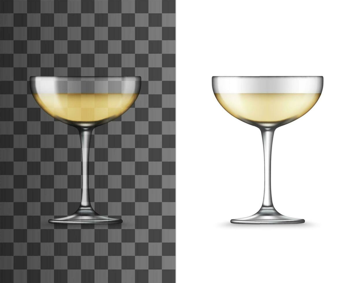 White wine glass, champagne coupe realistic mockup vector