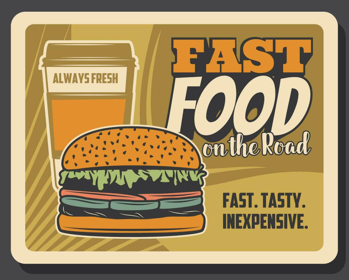 Fastfood on road bistro, cheeseburger, coffee vector