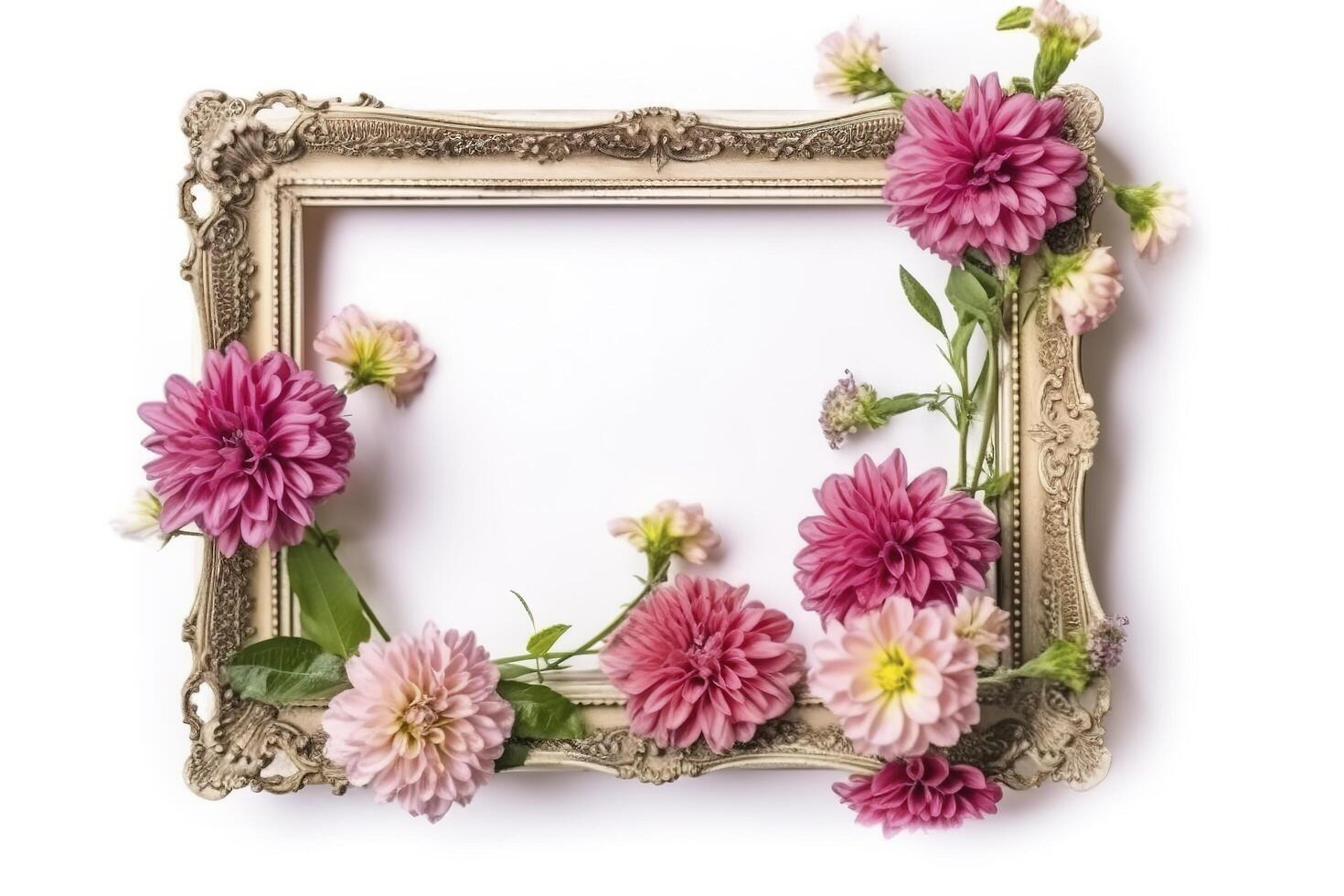 empty frame Vintage Frame With Flower decoration around frame. photo