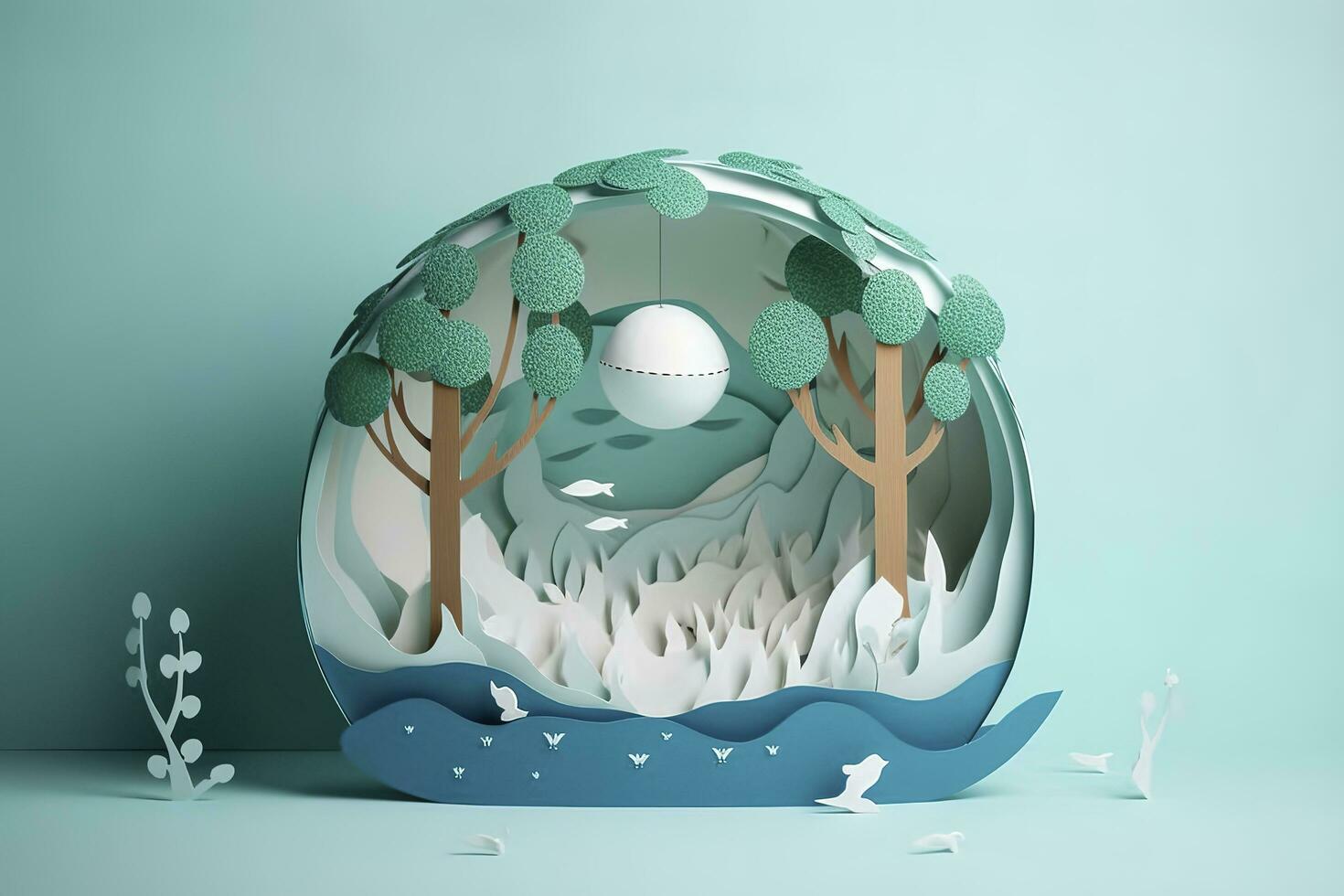 Paper art , Ecology and world water day , Saving water and world Environment day, environmental protection and save earth water , Generate Ai photo