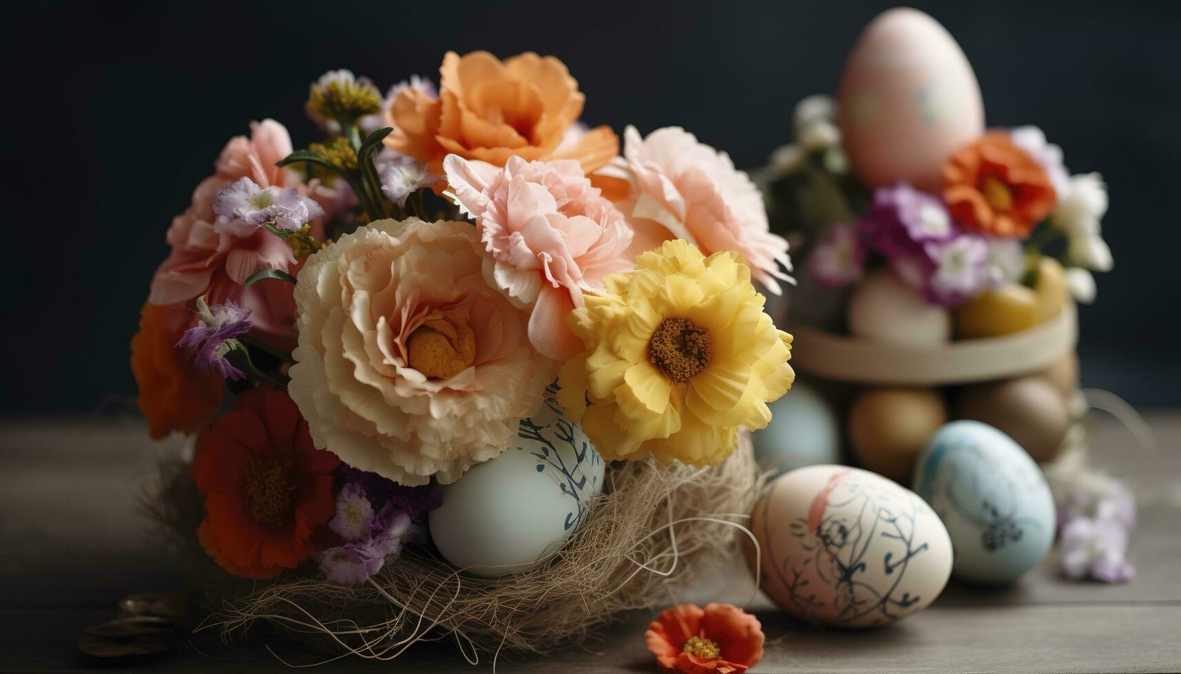 Easter Egg Decoration With Flower Bouquet, generate ai photo