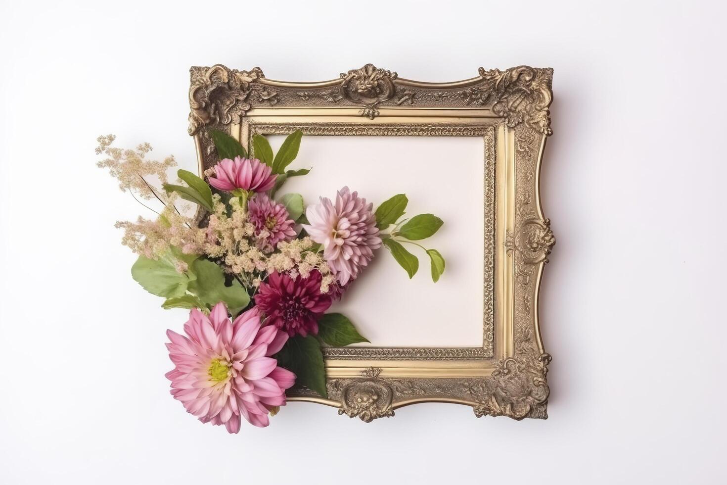 empty frame Vintage Frame With Flower decoration around frame. photo