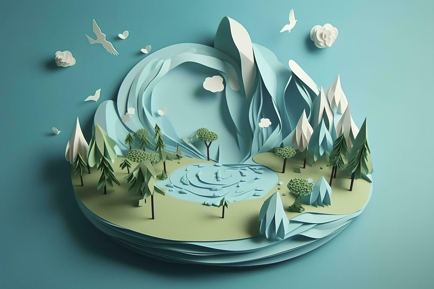 Paper art , Ecology and world water day , Saving water and world Environment day, environmental protection and save earth water , Generate Ai photo