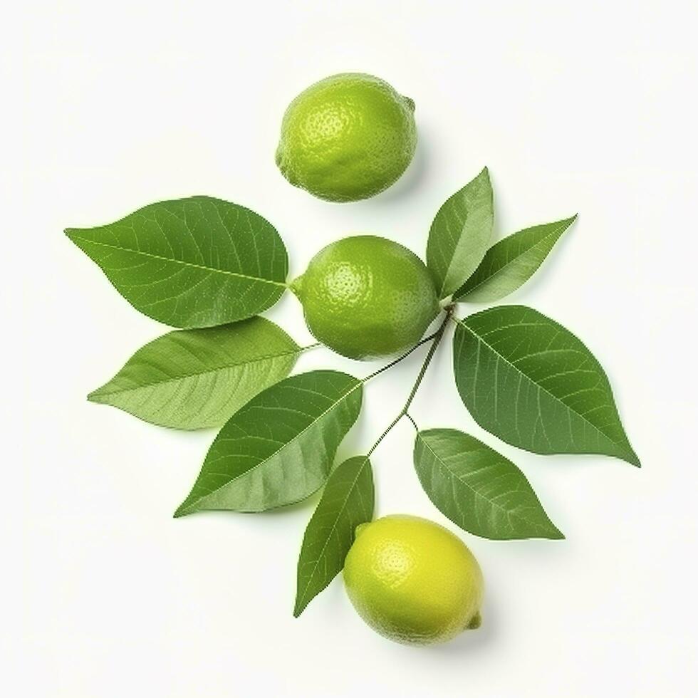 Fresh lemon with green leaves isolated on white background, generate ai photo