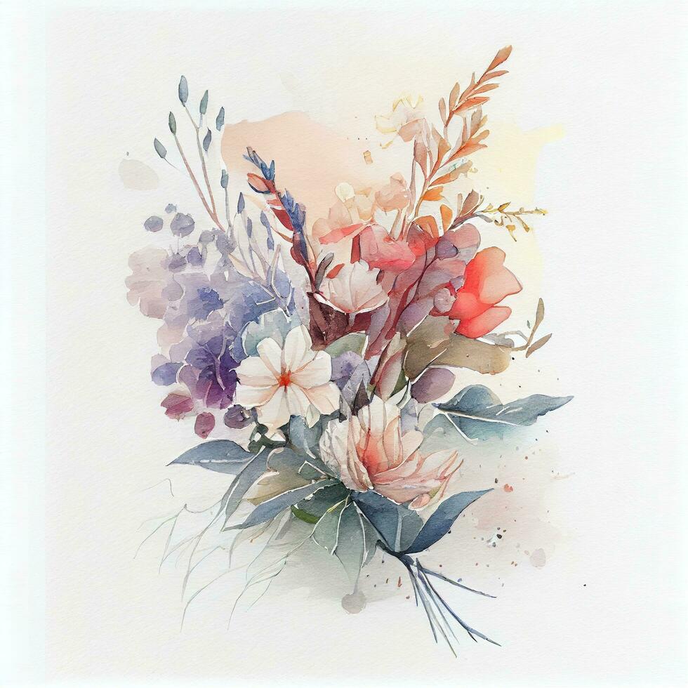 a bouquet of flowers on  white background, watercolor, Generate Ai photo