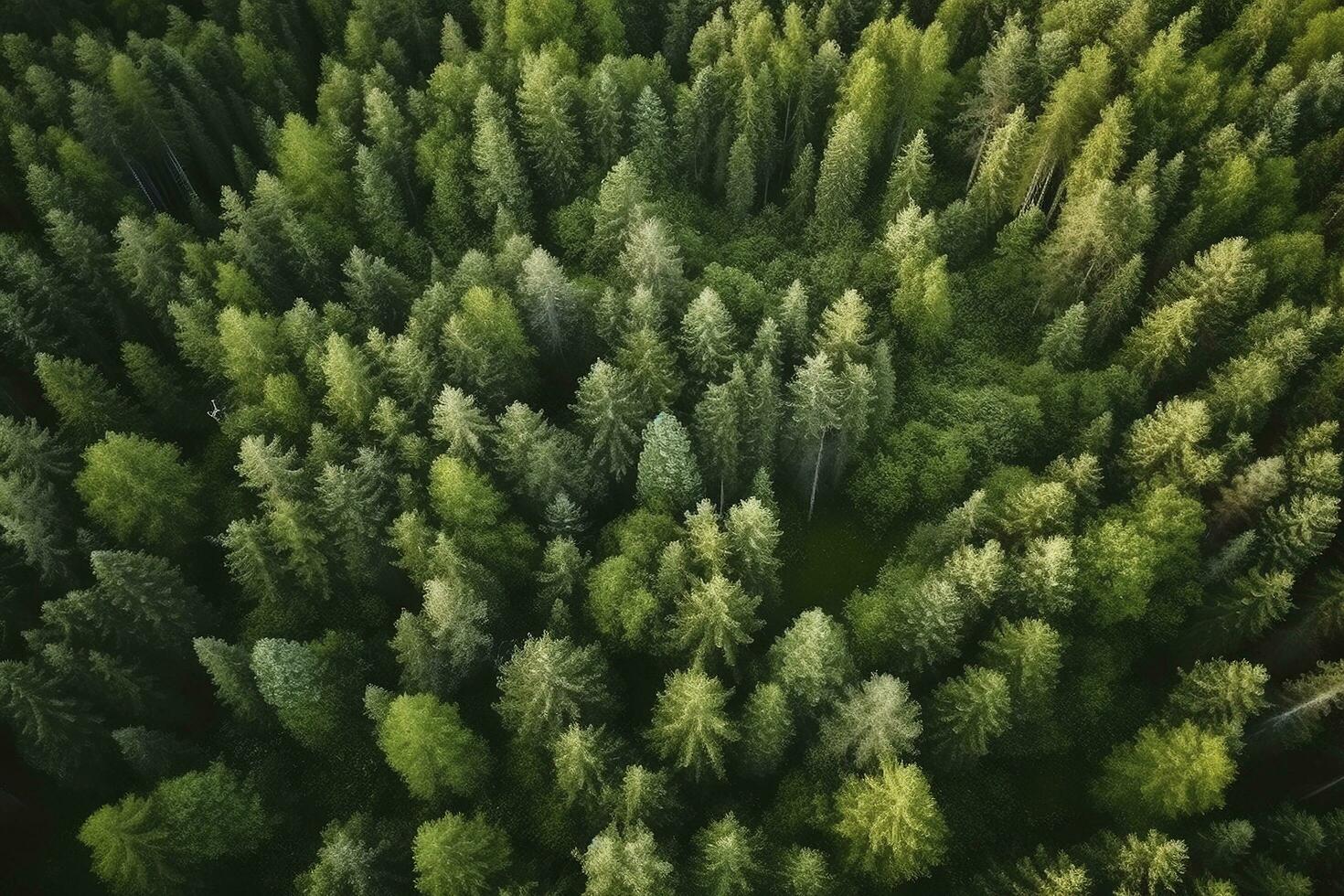 Aerial top view of summer green trees in forest in rural Finland, generate ai photo