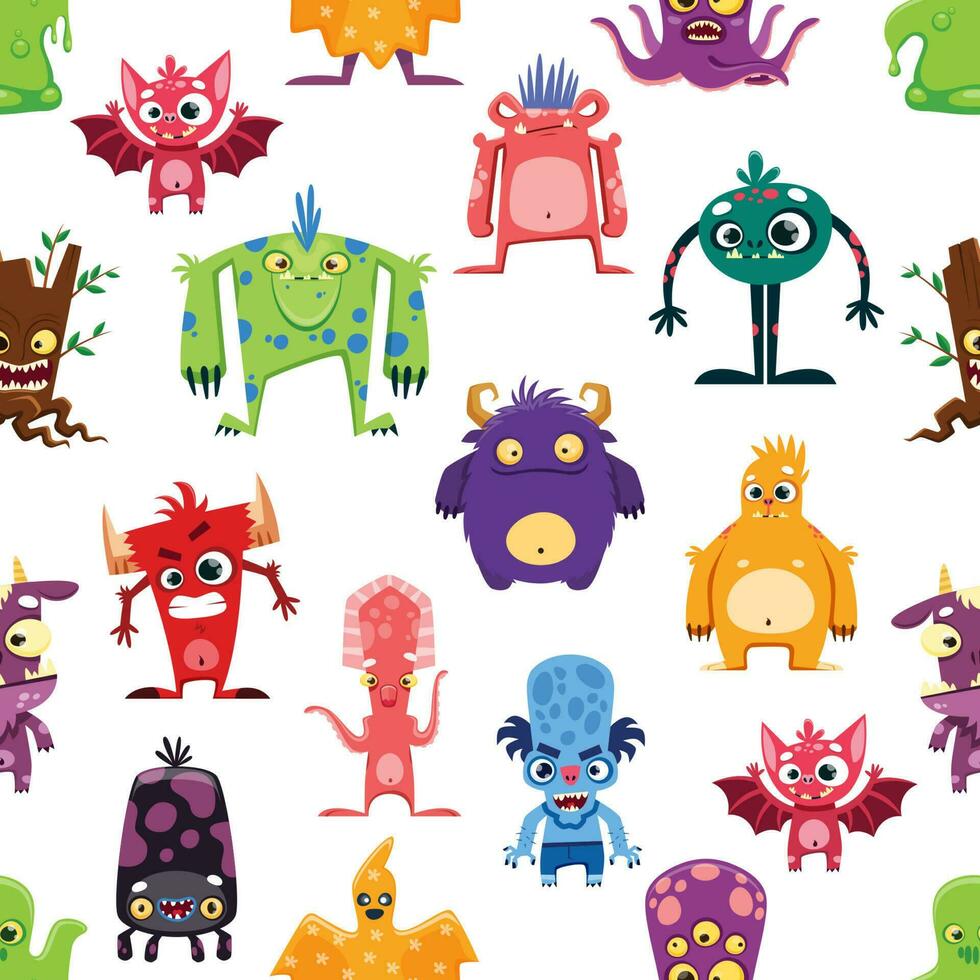 Cartoon monster funny characters seamless pattern vector
