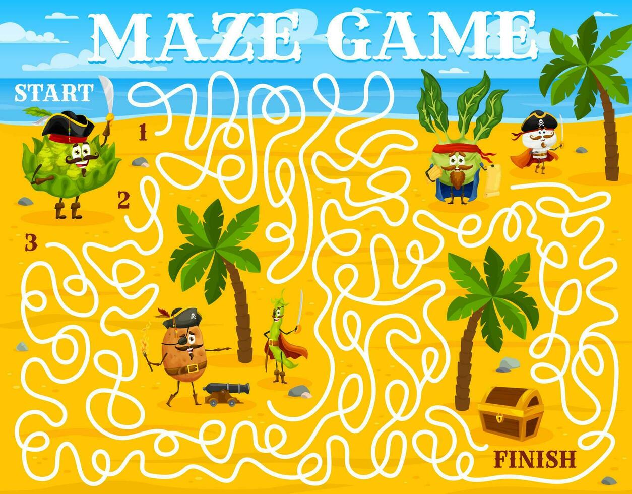 Labyrinth maze, help to cartoon vegetable pirates vector