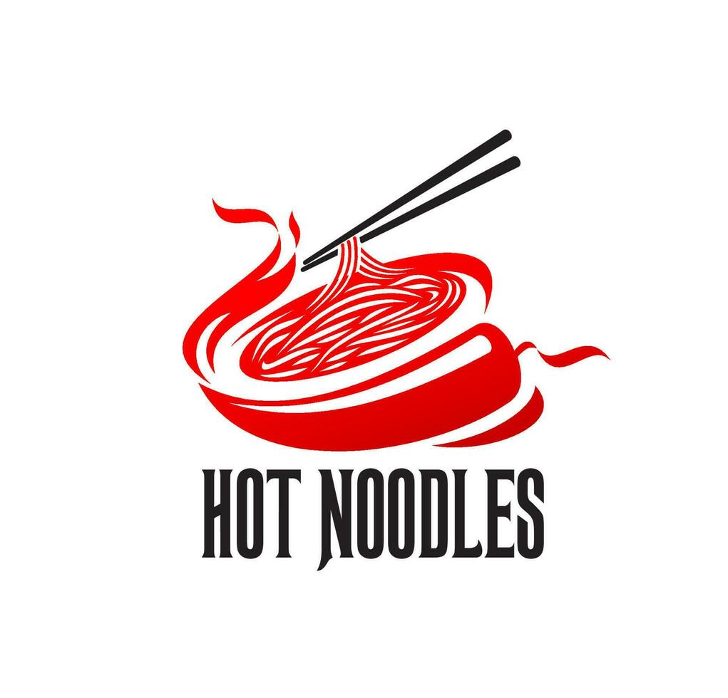Hot ramen noodles bowl with chopsticks vector icon