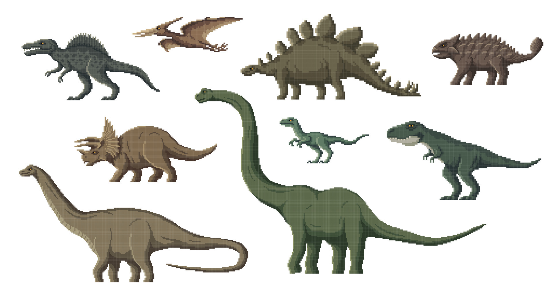 pixel arte dino personagens, 8 mordeu jogos dinossauros 24394816 Vetor no  Vecteezy