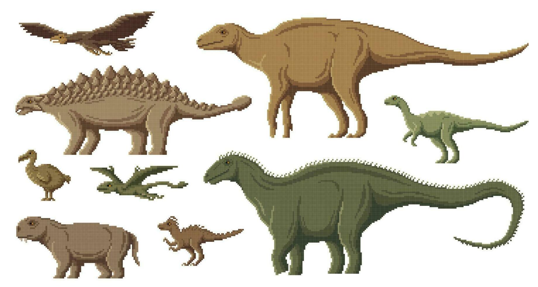 Pixel art dinosaur, 8bit game dino characters vector