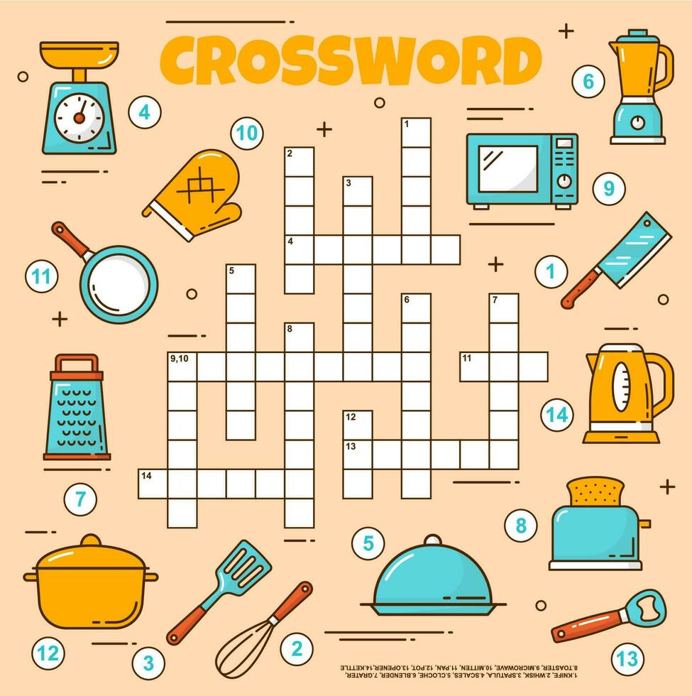 Kitchenware and utensil crossword grid 24394871 Vector Art at Vecteezy