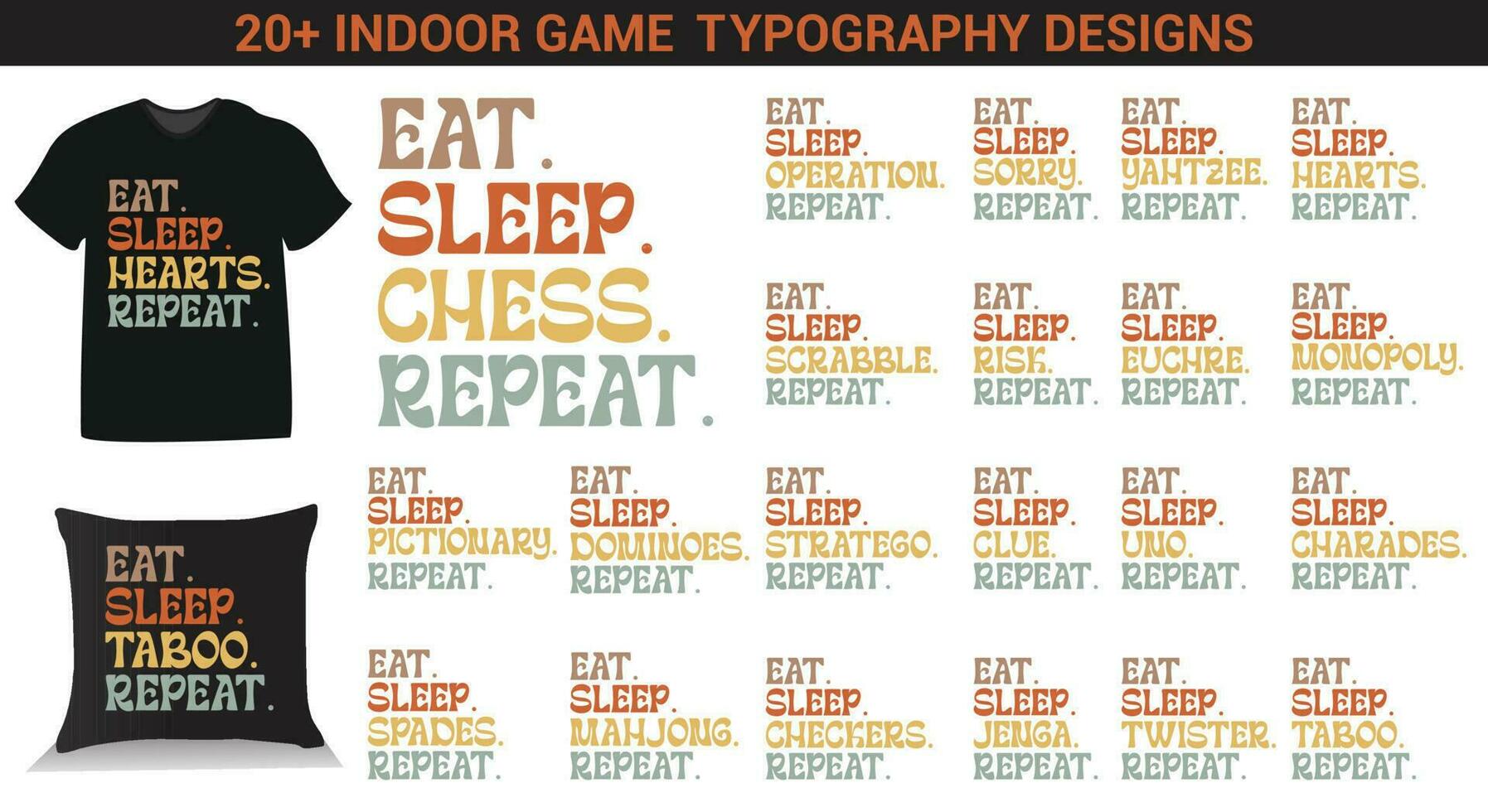 Eat Sleep Indoor game repeat t-shirt designs bundle. also for design for t-shirts, tote bags, cards, frame artwork, phone cases, bags, mugs, stickers, tumblers, prints, pillows, etc vector