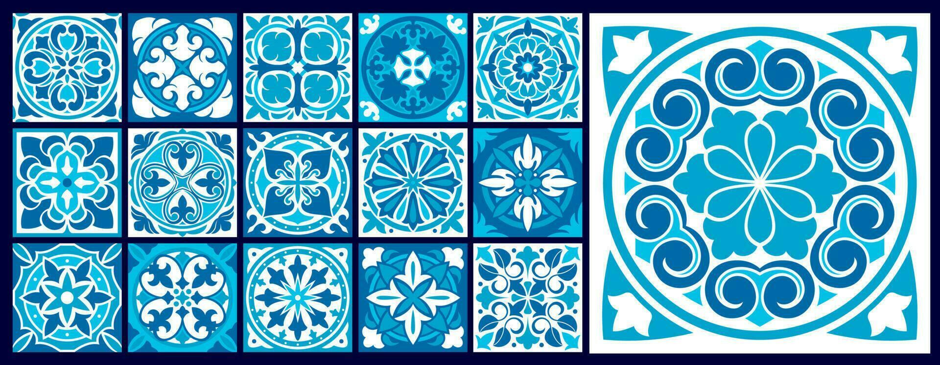 Moroccan azulejo patterns, majolica tile ornaments vector