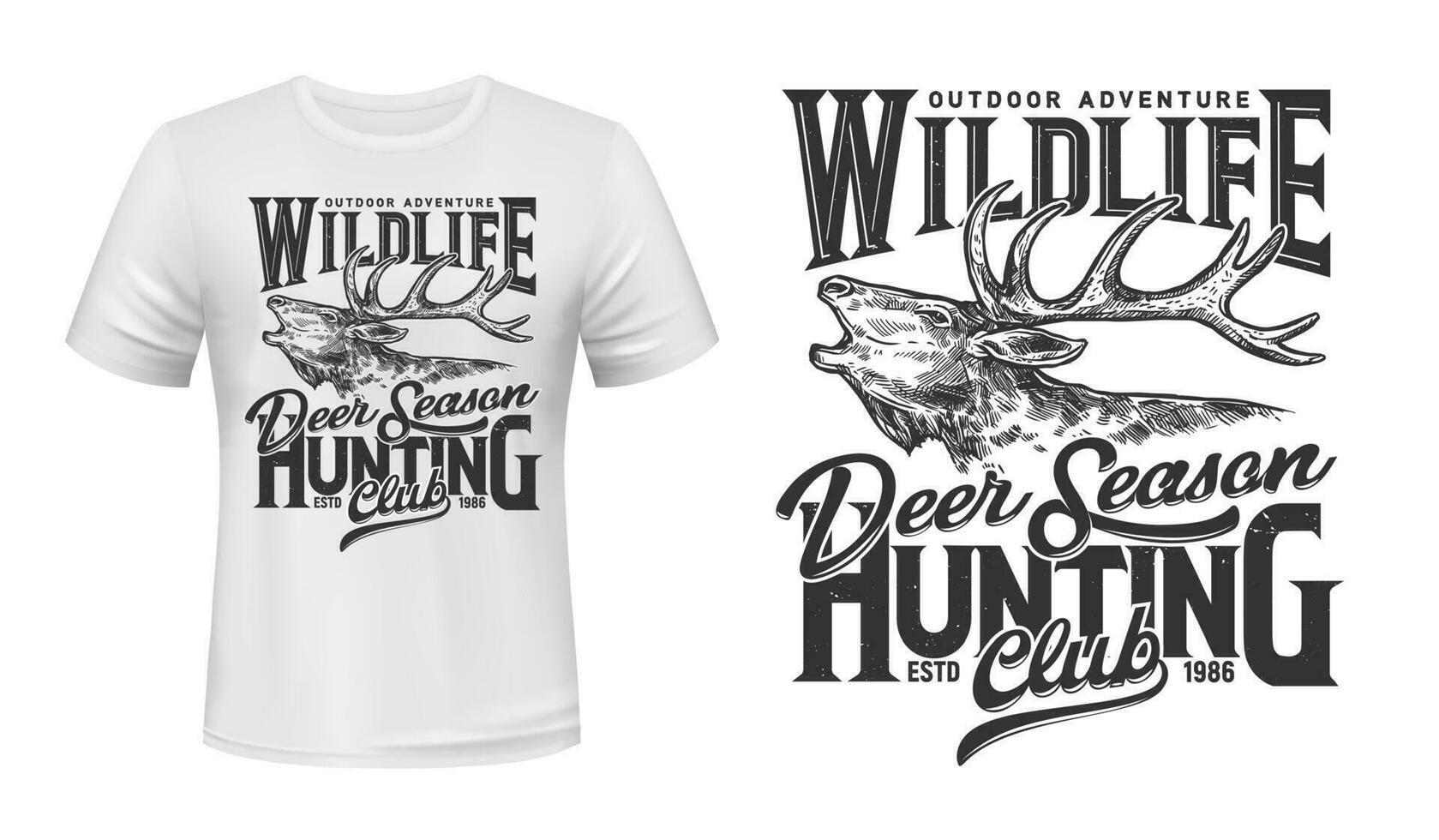 Deer hunting t-shirt print mockup, open season vector