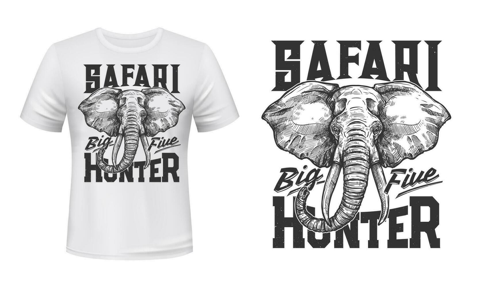 Elephant t-shirt print mockup of safari hunting vector