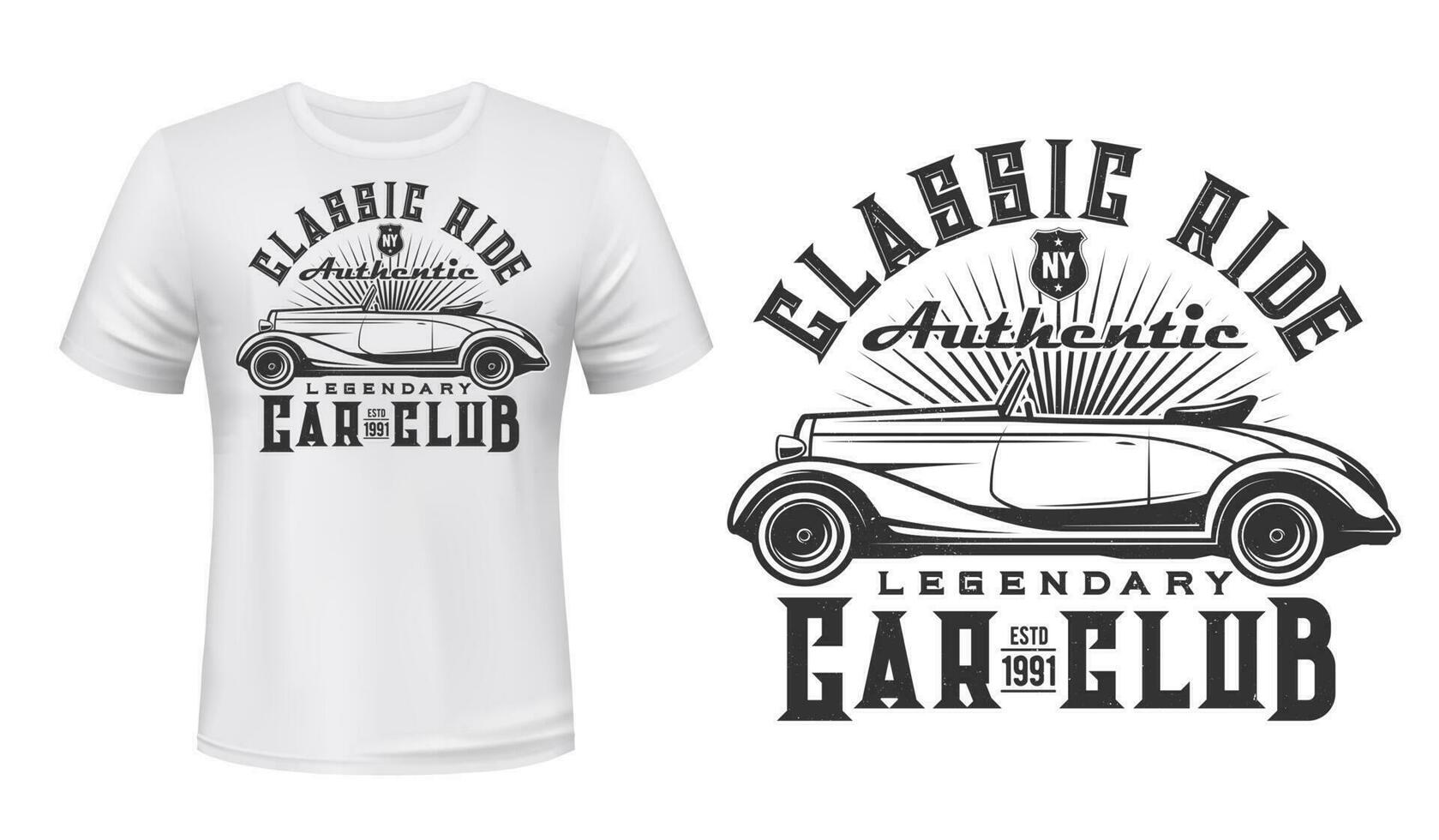 Clásico coche club camiseta impresión vector Bosquejo