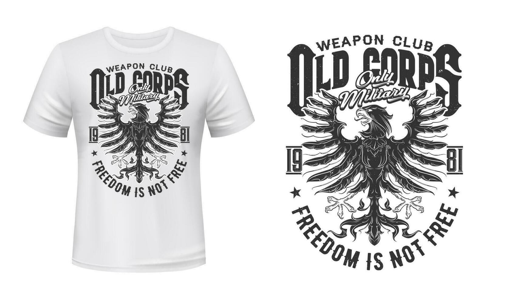 Heraldic eagle t-shirt print mockup, military club vector
