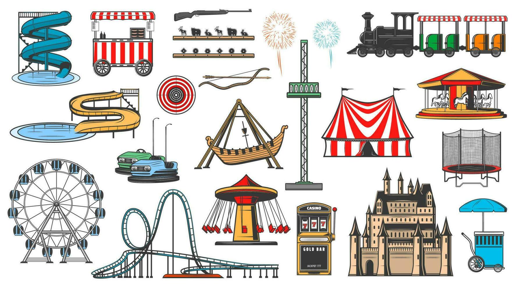 Amusement park and funfair carnival attractions vector