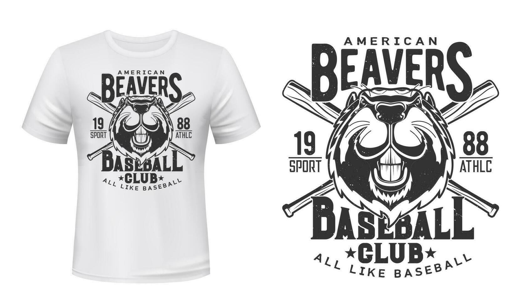 Beaver t-shirt print, baseball sport club badge vector