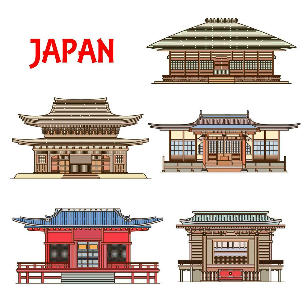 Japan buildings architecture, Japanese temples vector