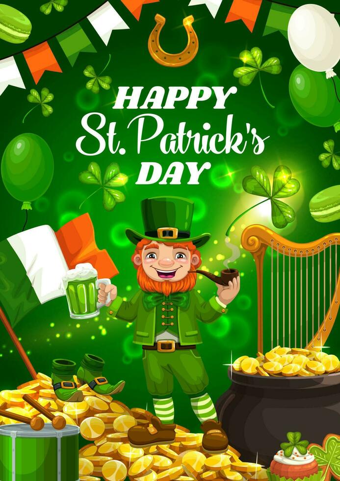 Saint Patricks day, Leprechaun, gold and beer vector