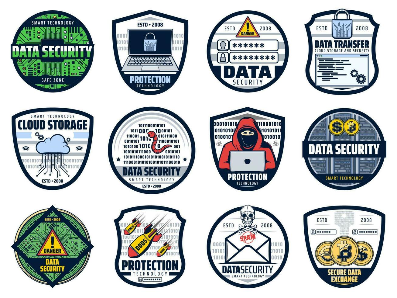 Web data security, internet cloud storage icons vector
