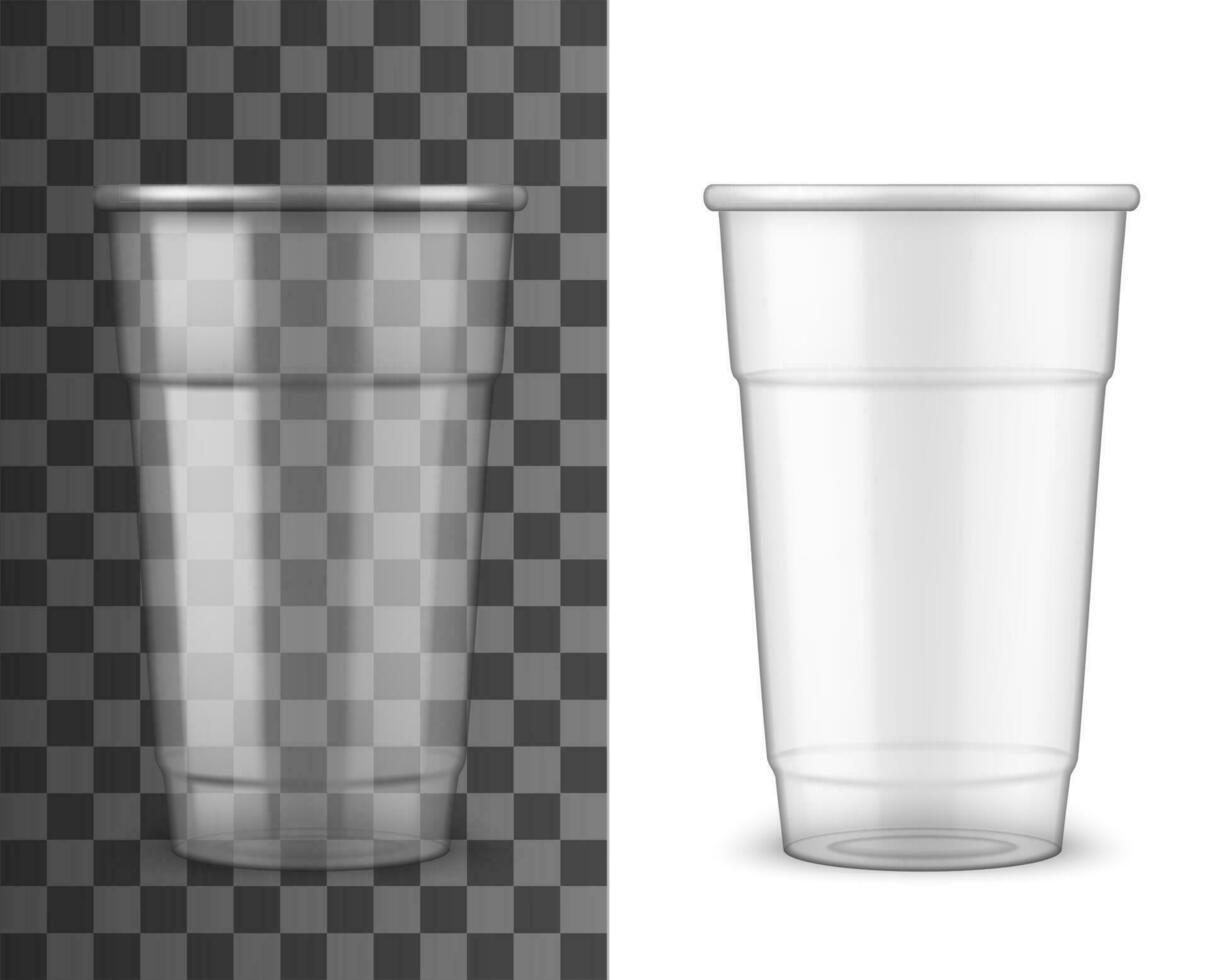 Realistic plastic cup, drink disposable package vector