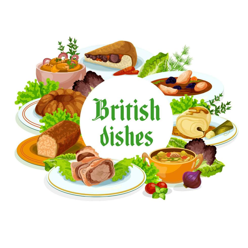 Britain cuisine vector British meals round frame