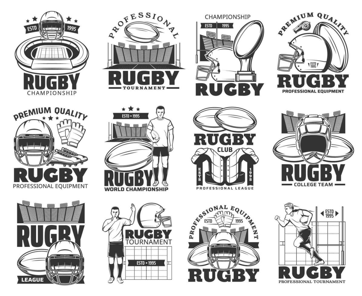Rugby icons, sport club, American football league vector