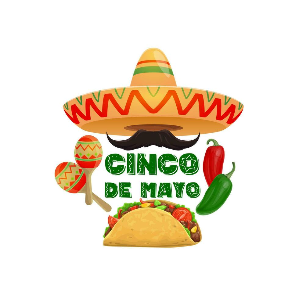 Cinco de Mayo sombrero and food, mexican holiday vector