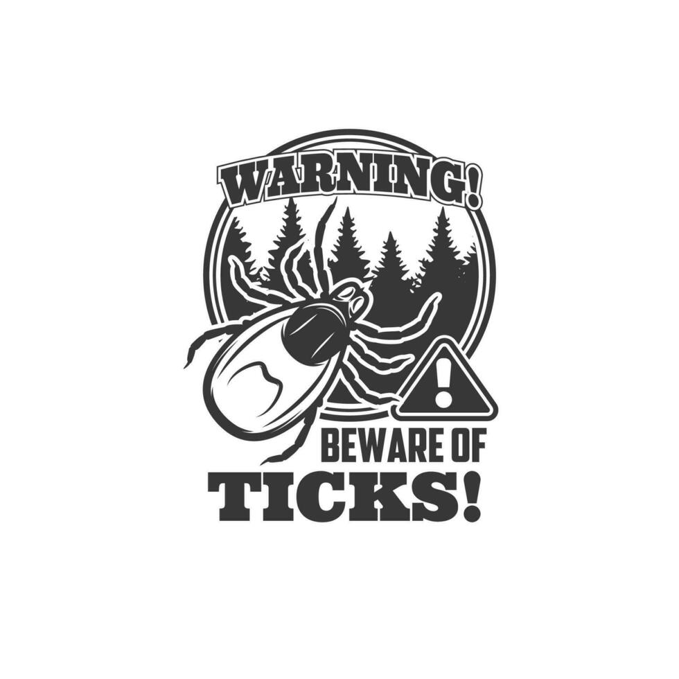 Ticks warning icon, vector beware sign with mite