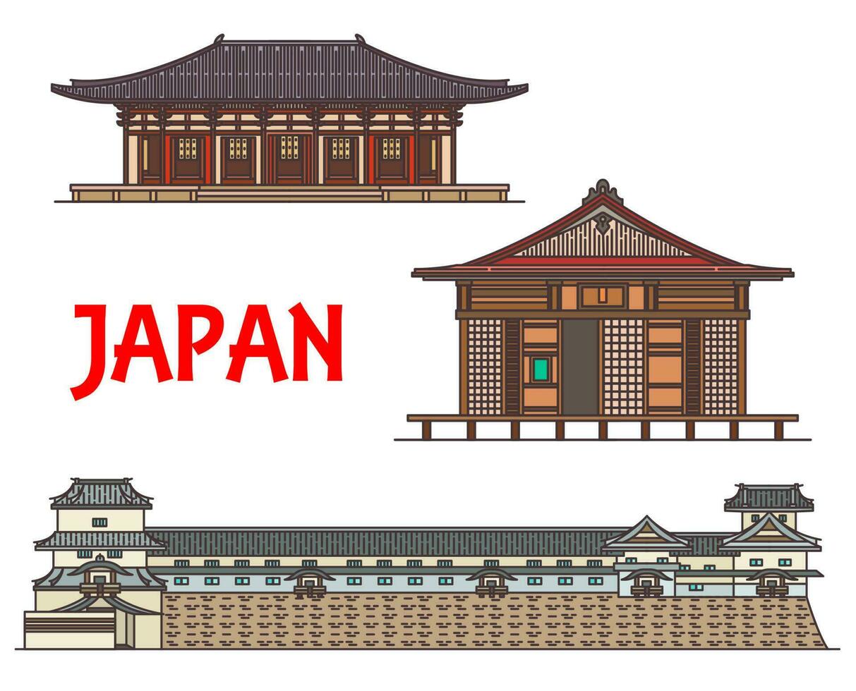 Japan travel landmarks and Japanese architecture vector