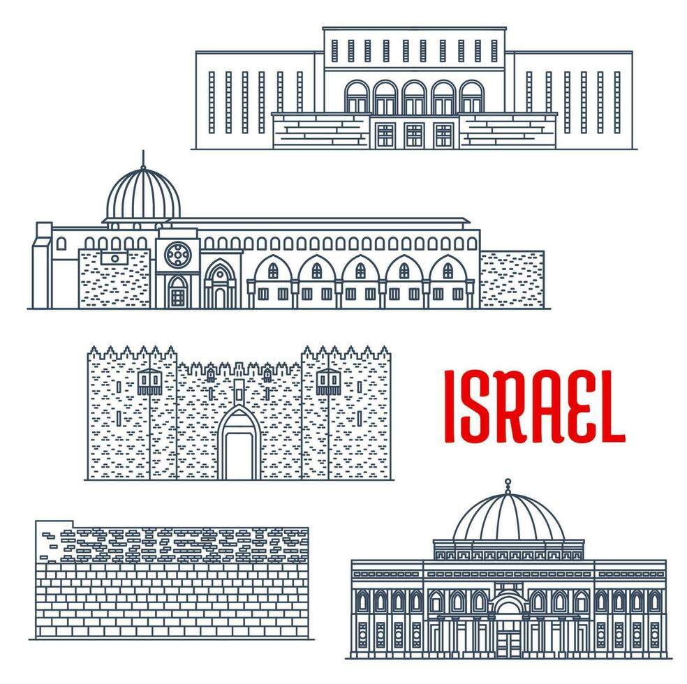 Israel travel landmarks, Jerusalem architecture vector