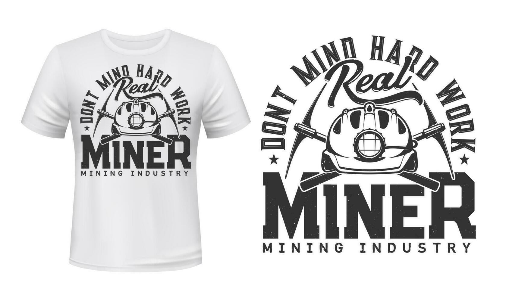 Miner t-shirt print mockup, coal mining industry vector