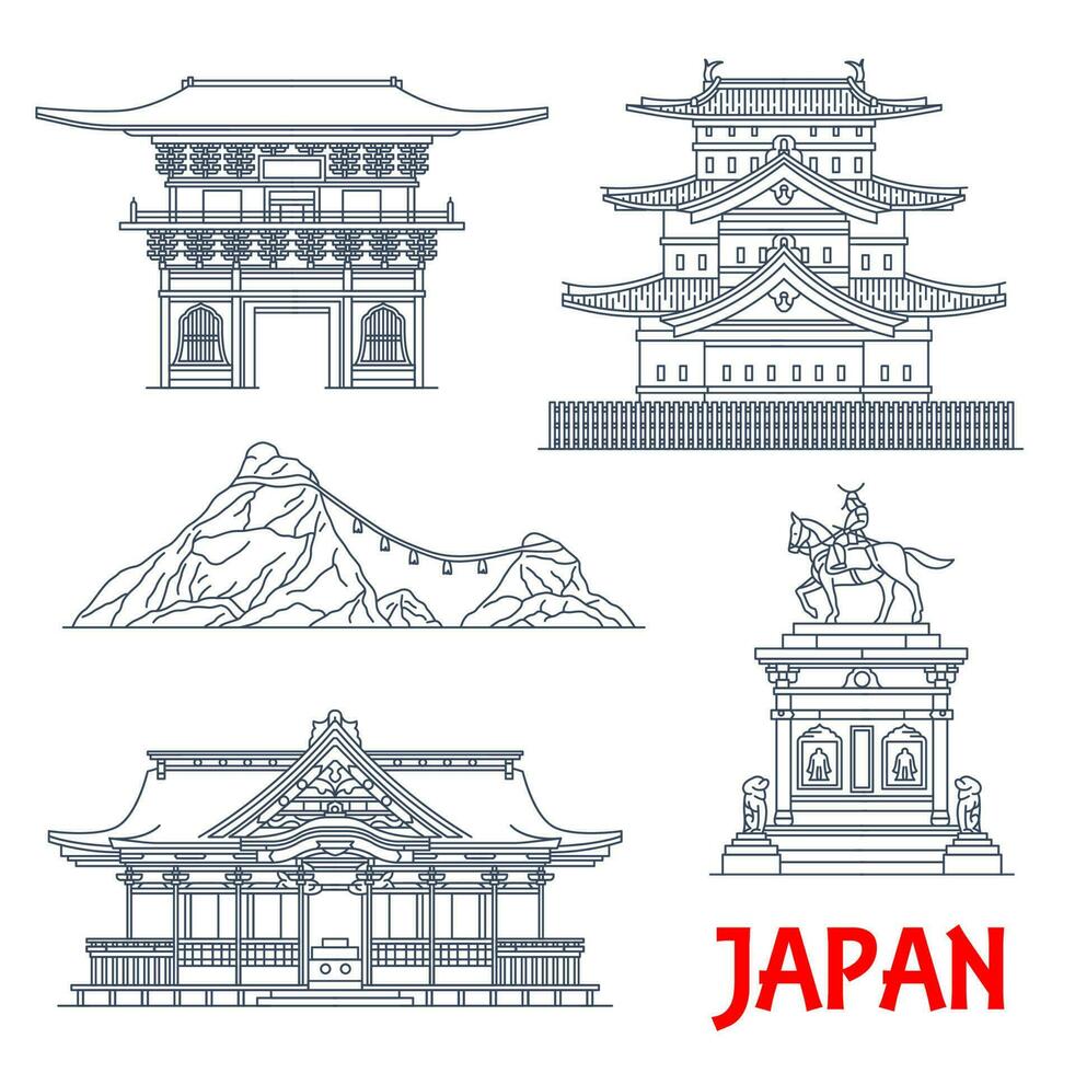 Japón viaje puntos de referencia, japonés templos, castillos vector