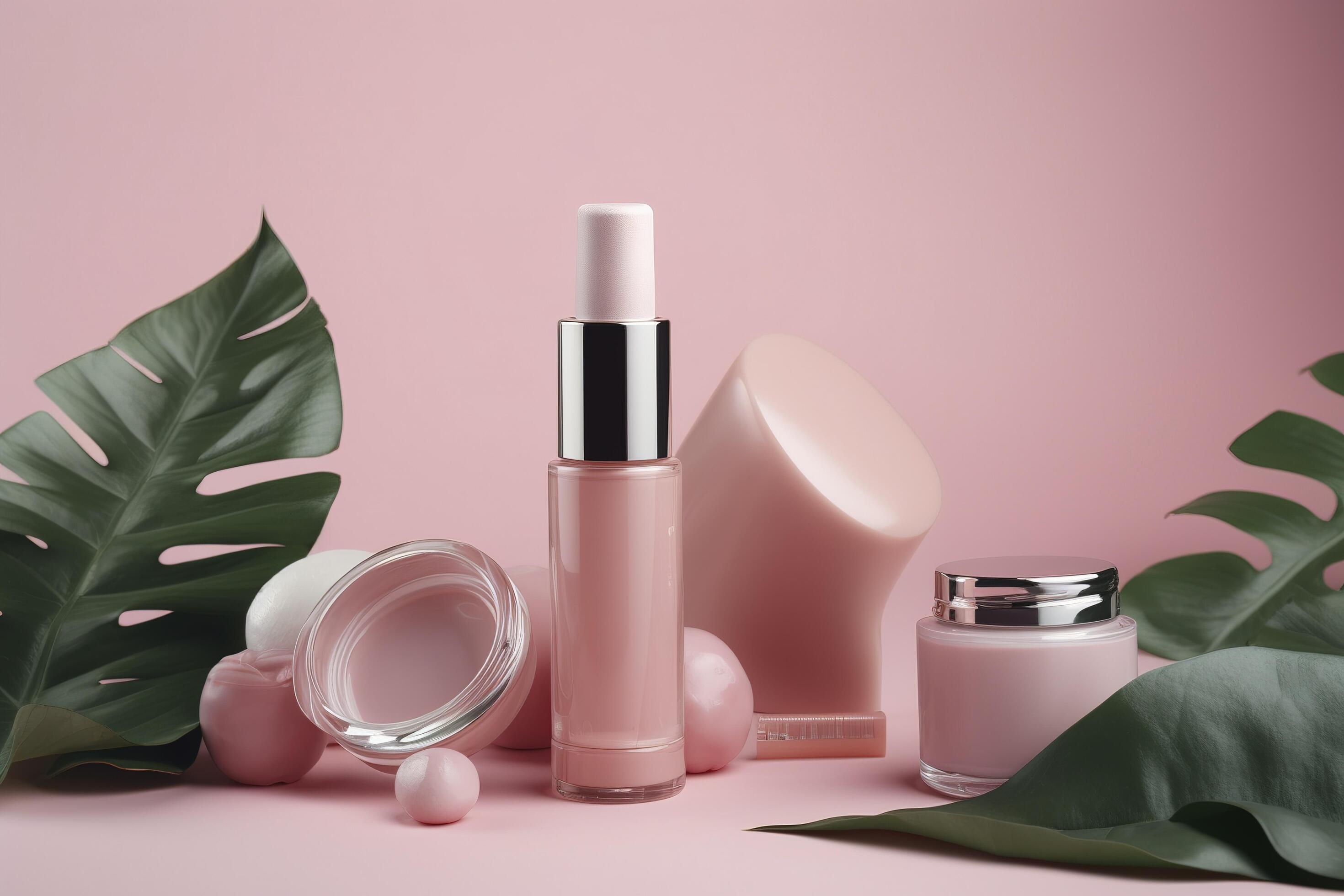 Cosmetic with flowers natural cosmetics beauty concept modern still