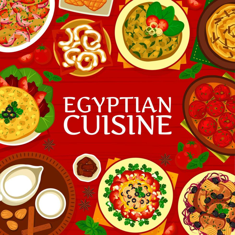 egipcio cocina menú cubrir, Egipto comida platos vector