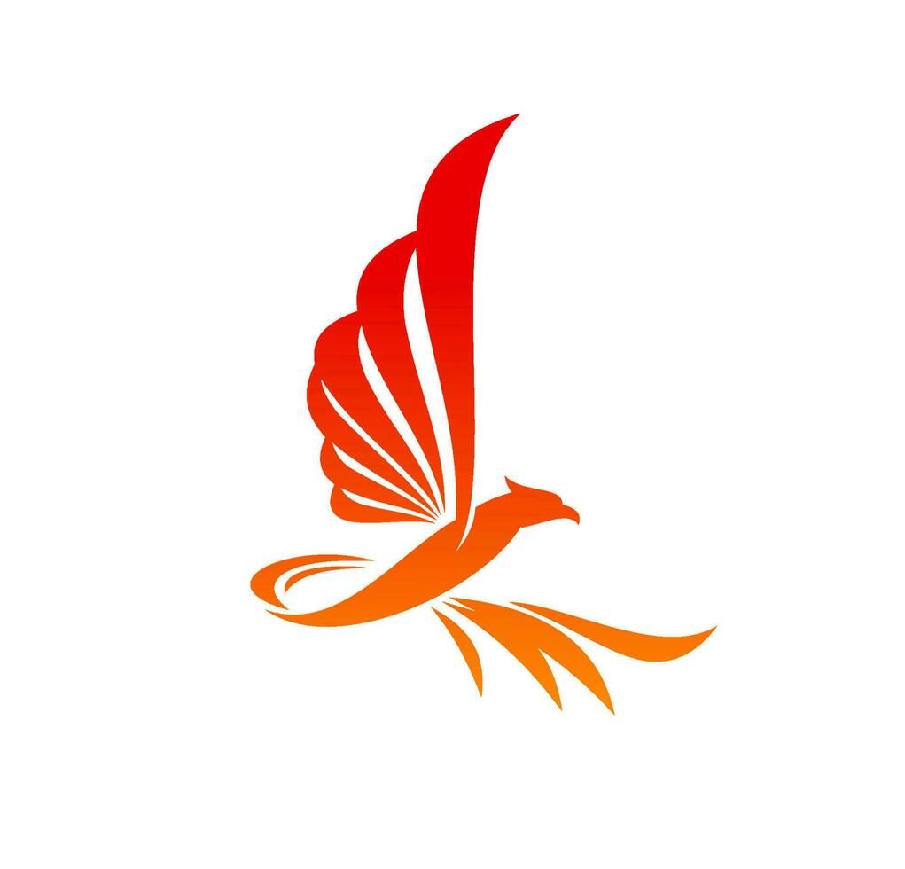 Phoenix bird icon, firebird flying on fire wings vector